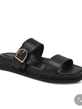 Giani Bernini NEW IN BOX Black Double-Strap Slide Sandal with Gold Buckle SZ 5.5